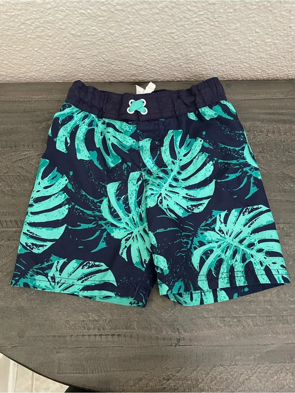 Boys cat & Jack Navy Blue Tropical Leaf Swim Trunks Shorts